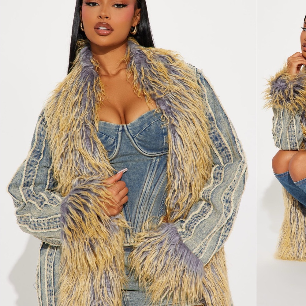 Faux Fur Trim Denim Jacket